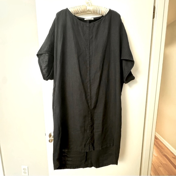 EUC 🌟 Geometric Dress Black Crane 100% linen pockets medium black M GORGEOUS - Picture 4 of 16
